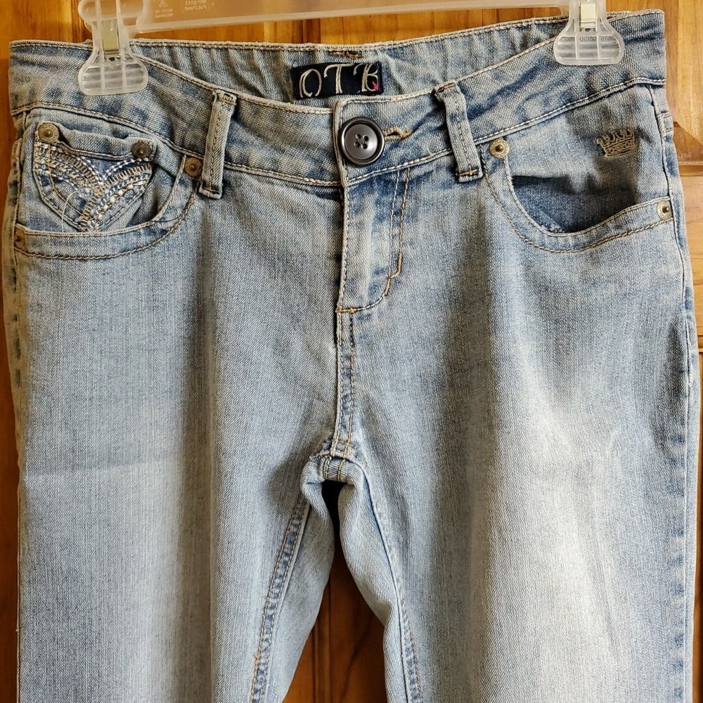 OTB Size 5/6 Skinny Jeans Womens Light Wash Embellished Pockets Y2K Denim Pants
